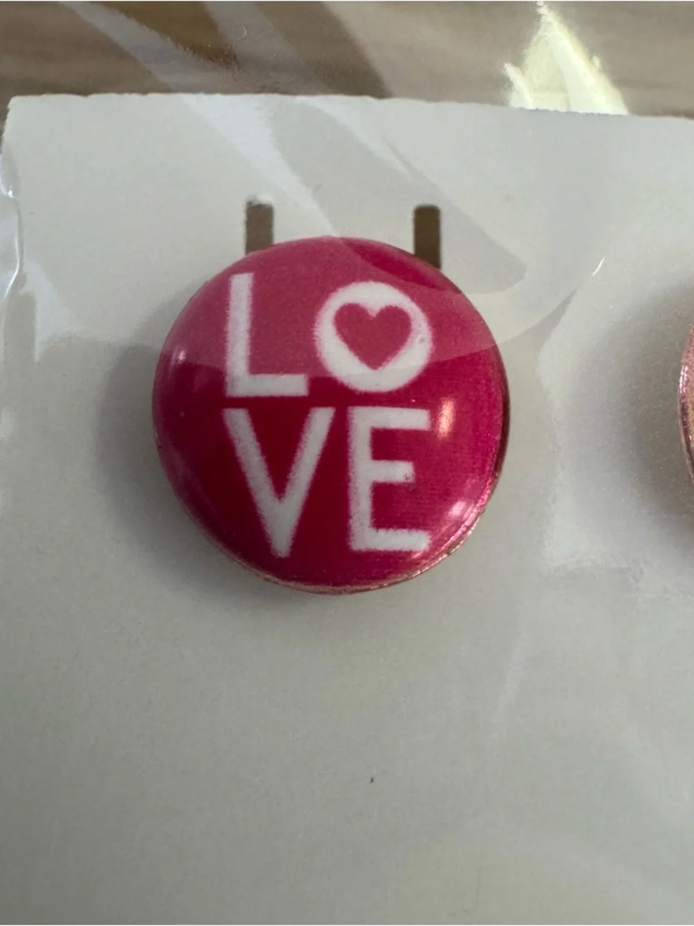 Pink 'LOVE' Round Stud Earrings - Picture 2 of 4